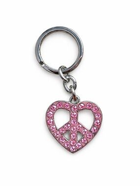 Coach Pink Crystal Heart Piece Sign Keychain